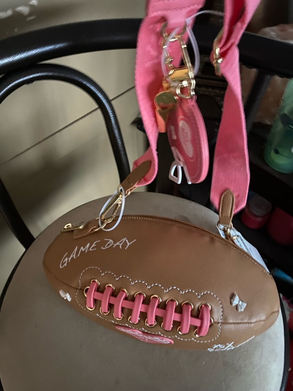 Betsey Johnson Brown & Pink Football Crossbody Bag